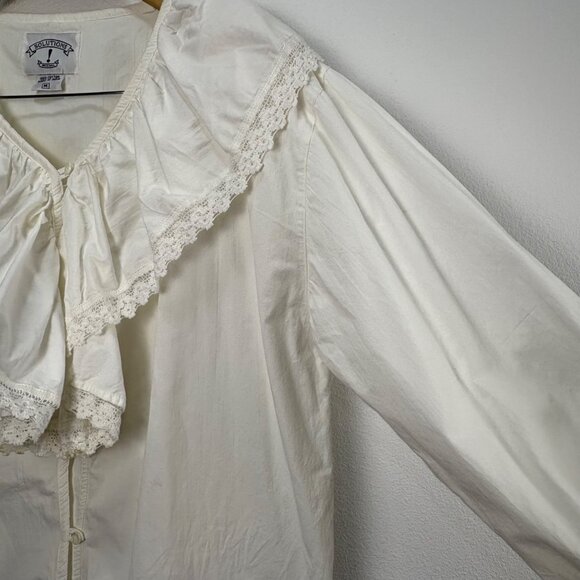 Victorian-Inspired Ruffle Cotton Lace White Medium Blouse Button Romantic Sailor - Picture 5 of 8